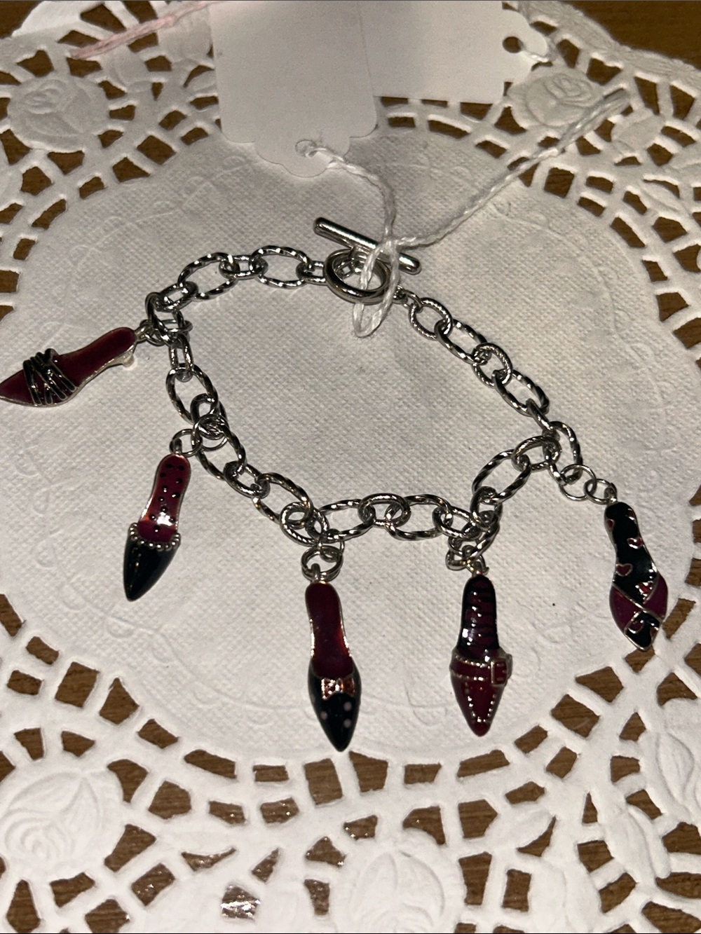 Charming Burgundy & Black Shoe Charm Bracelet